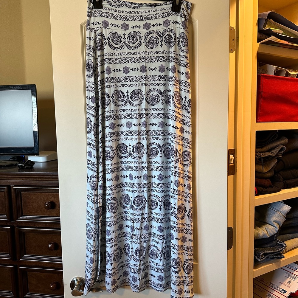 Blue and White Patterned Maxi Skirt